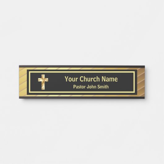 Kerk Pastor Classy Goud en Zwart Deurbordje (Voorkant)
