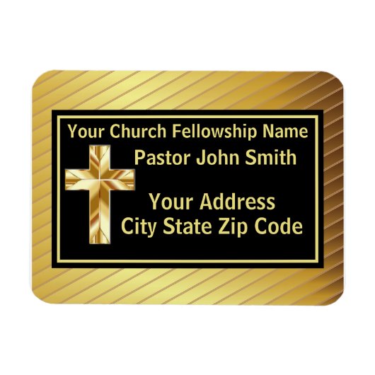 Kerk Pastor Classy Goud en Zwart Magneet (Horizontaal)