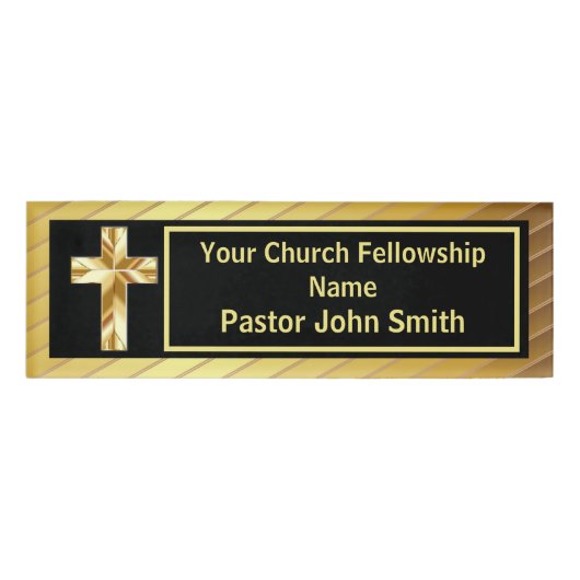 Kerk Pastor Classy Goud en Zwart Naambadge (Voorkant)
