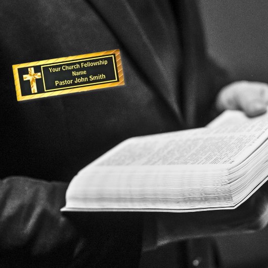 Kerk Pastor Classy Goud en Zwart Naambadge