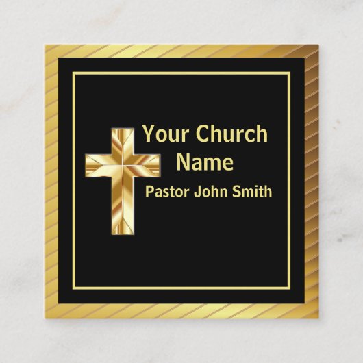 Kerk Pastor Classy Goud en Zwart Plein Vierkante Visitekaartje (Voorkant)