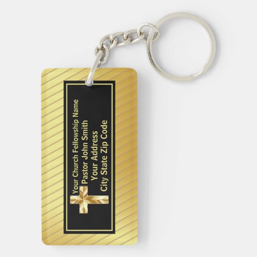 Kerk Pastor Classy Goud en Zwart Sleutelhanger (achterkant)