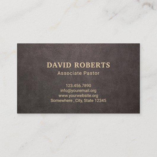 Kerk Pastor Elegant Donker Leer Gouden Grens Visitekaartje (Achterkant)