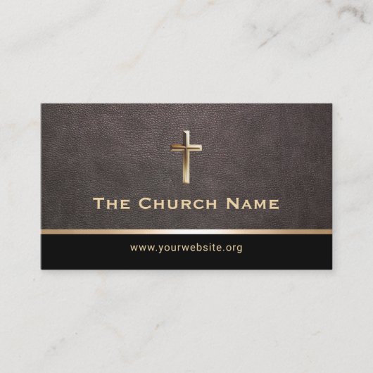 Kerk Pastor Elegant Leer Goud Heilig Kruis Visitekaartje (Voorkant)