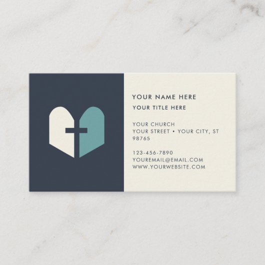 Kerk Pastor Minimal Modern Religious Cross Navy Visitekaartje (Voorkant)