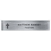 Kerk Pastor Minister Modern Minimal Cross Zilver Naambordje (Voorkant)