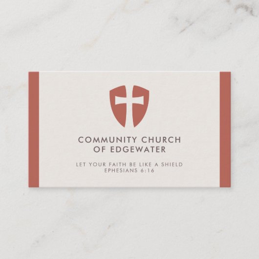 Kerk Pastor Modern Armor Cross Shield Terracotta Visitekaartje (Voorkant)
