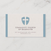 Kerk Pastor Modern Minimal Cross Shield Blauw Visitekaartje (Voorkant)