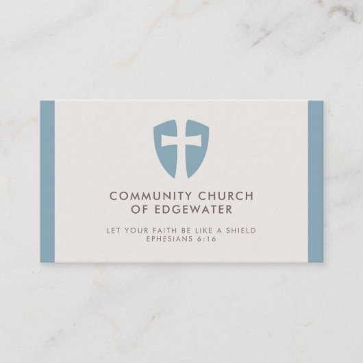 Kerk Pastor Modern Minimal Cross Shield Blauw Visitekaartje (Voorkant)