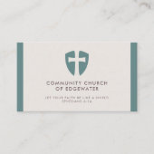 Kerk Pastor Modern Minimal Cross Shield Groen Visitekaartje (Voorkant)