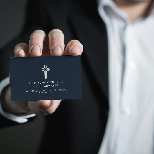 Kerk Pastor Modern Minimal Religious Cross Navy Visitekaartje