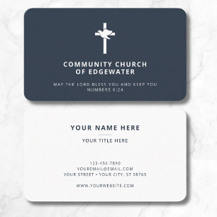 Kerk Pastor Modern Religious Cross Dove Navy Visitekaartje