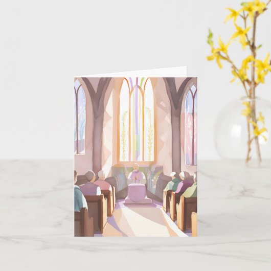 Kerk Religieus Aquarel | Vakantiegebed  Kaart (Gele Bloem)