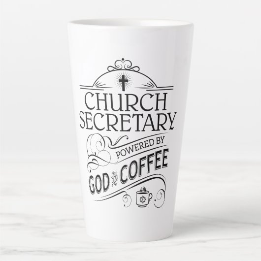 Kerk Secretaris Powered by God & Coffee Latte Mok (Voorkant)