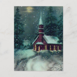 Kerk Sneeuw Scene Vintage Kunst Ansichtkaart Briefkaart