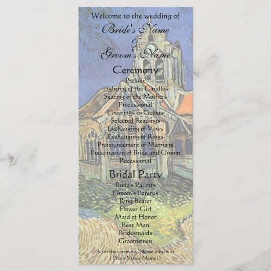 Kerk te Auvers van Vincent van Gogh Huwelijk Programmakaart (Voorkant)