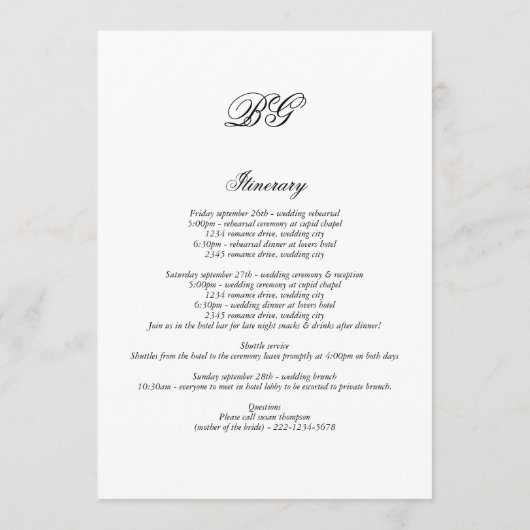 Kerk Traditioneel Monogram Trouw Itinerarium  Programmakaart (Achterkant)