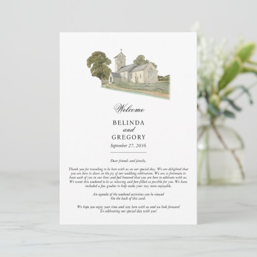 Kerk Traditioneel Monogram Trouw Itinerarium Programmakaart (Staand voorkant)