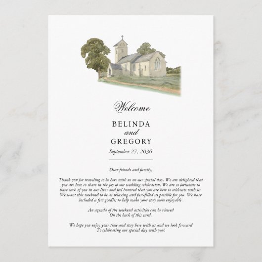 Kerk Traditioneel Monogram Trouw Itinerarium Programmakaart (Voorkant)