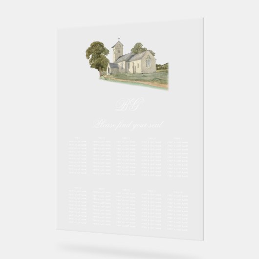 Kerk Traditionele Monogram Trouwstoel Grafiek Acryl Bord (Hoek)