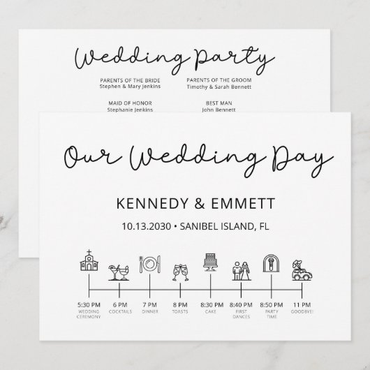 Kerk Trouwdag Tijdlijn Programma Programmakaart (Voorkant / Achterkant)