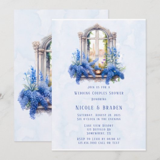 Kerk Uitzicht Blauw Bloemen Bruiloft Koppels Douch Kaart (Voorkant / Achterkant)