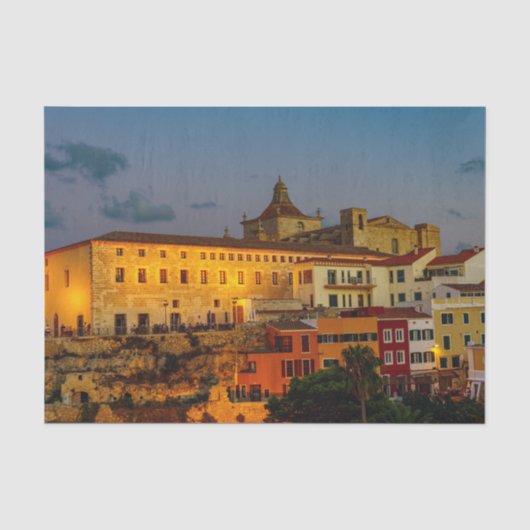 Kerk van Carmen bij schemering - Mahon, Menorca Tissuepapier (Voorkant)