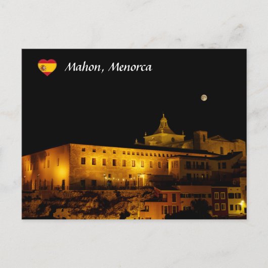 Kerk van Carmen 's nachts - Mahon, Menorca, Spanje Briefkaart (Voorkant)