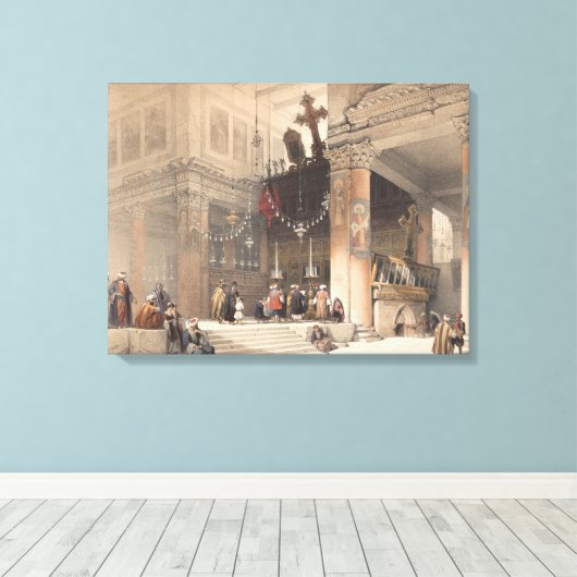 Kerk van de Nativiteit, Bethlehem. gekleurde litho Canvas Afdruk (Insitu (Houten vloer))