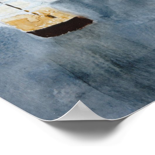 Kerk van de witte en blauwe Santorini Poster (Hoek)