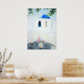 Kerk van de witte en blauwe Santorini Poster (Keuken)