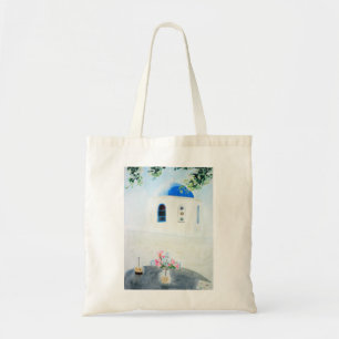 Kerk van de witte en blauwe Santorini Tote Bag