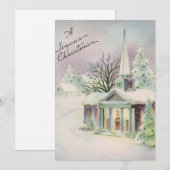 Kerk van het kerstfeest van Vintage Feestdagenkaart (Voorkant / Achterkant)