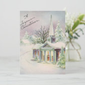 Kerk van het kerstfeest van Vintage Feestdagenkaart (Staand voorkant)