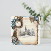 Kerk van het kerstfeest van Vintage Feestdagenkaart (Staand voorkant)