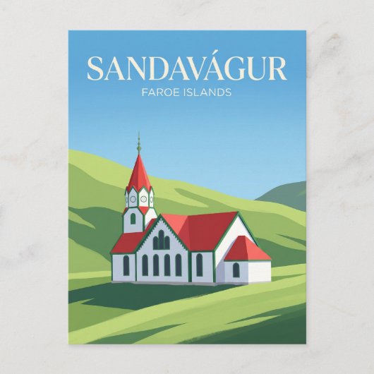 Kerk van Sandavágur Faeröer Briefkaart (Voorkant)