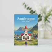 Kerk van Sandavágur Faeröer Eilanden Briefkaart (Staand voorkant)