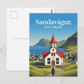 Kerk van Sandavágur Faeröer Eilanden Briefkaart (Voorkant / Achterkant)