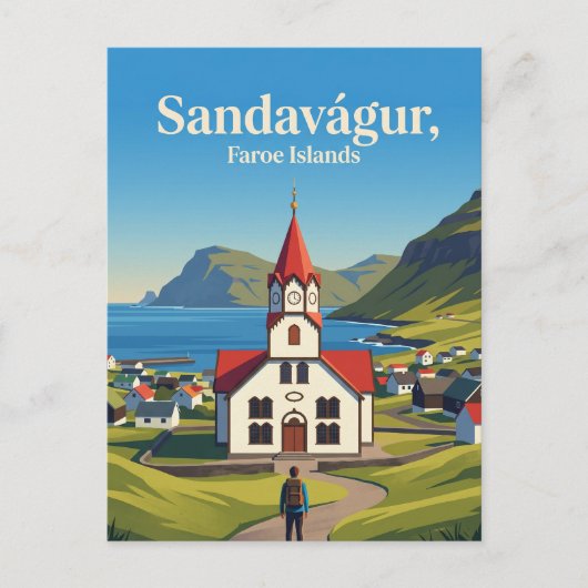 Kerk van Sandavágur Faeröer Eilanden Briefkaart (Voorkant)