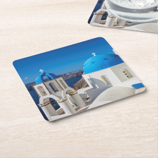 Kerk van Santorini Kartonnen Onderzetters (Schuin)