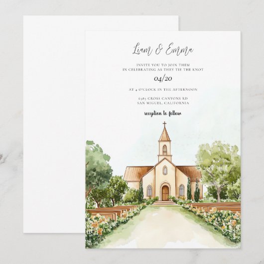 Kerk Waterverf Vinatge bruiloft Kaart (Voorkant / Achterkant)