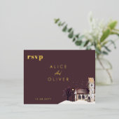 Kerk Waterverf Winterkerkceremonie RSVP Folie Uitnodiging Briefkaart (Staand Voorkant)