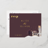 Kerk Waterverf Winterkerkceremonie RSVP Folie Uitnodiging Briefkaart (Voorkant / Achterkant)