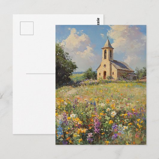 Kerk Wildflowers Fine Art Briefkaart (Voorkant / Achterkant)