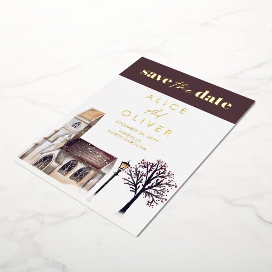 Kerk Winter religieuze ceremonie Save the Date Folie Uitnodiging (Gedraaid)