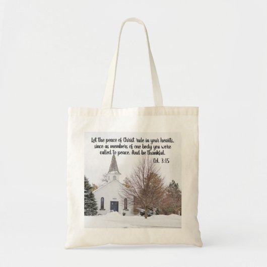 Kerk Winter Sneeuw Bijbeltekst Foto Tote Bag (Voorkant)