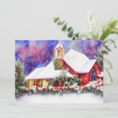 Kerkbudget met sneeuw Kerstmis Feestdagenkaart (Staand voorkant)