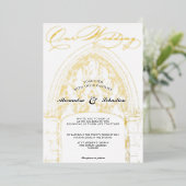 Kerkceremonie Viering Elegant Script Huwelijk Folie Uitnodiging (Staand Voorkant)