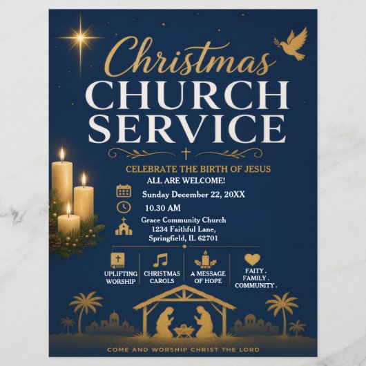 Kerkdienst Flyer voor Kerstmis (Voorkant)