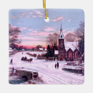 Kerkdiensten op kerstavond ochtend keramisch ornament